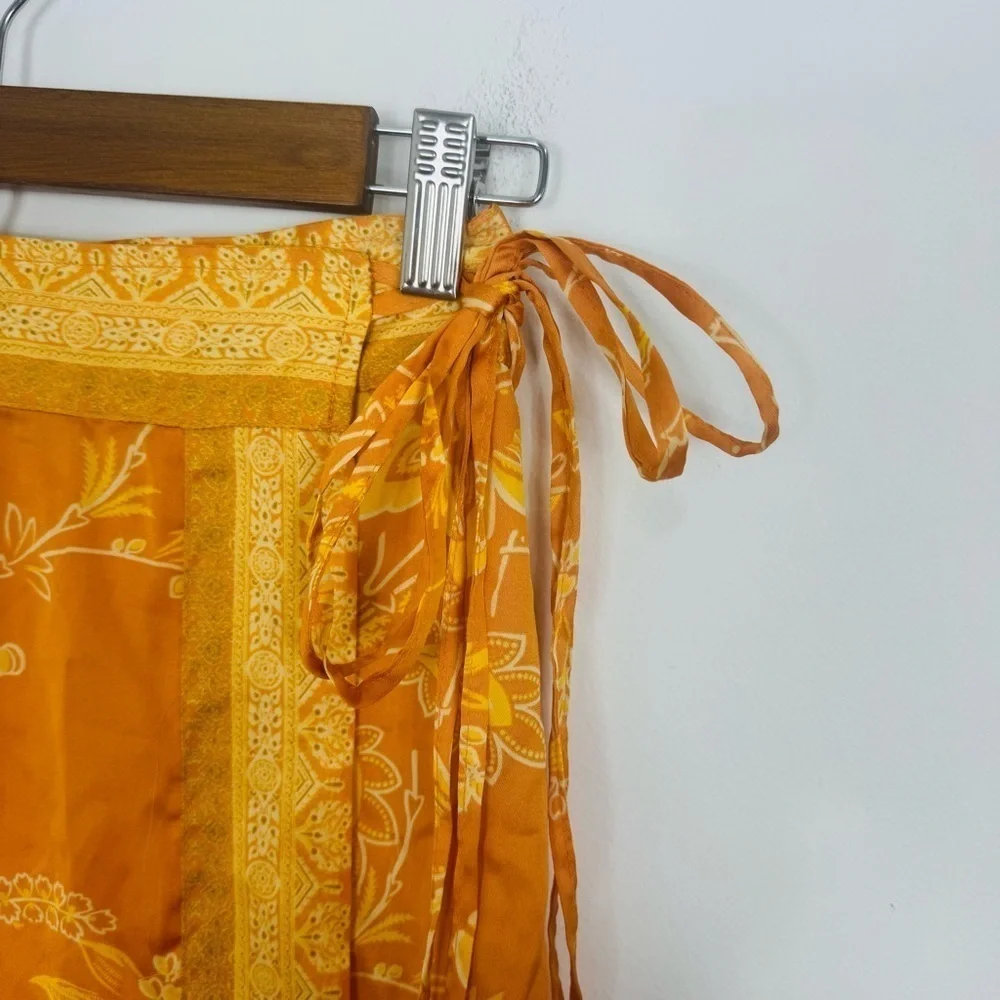 NWT $128 FREE PEOPLE Sz 0 Yasmin Border Print Wrap Midi Skirt In Orange Nectar